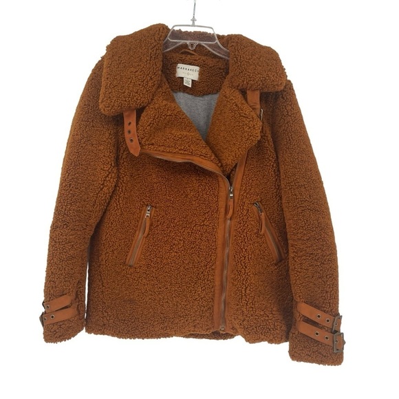 Marrakech Anthropologie Women size Small brown fuzzy Teddy Moto zip jacket - Picture 5 of 15